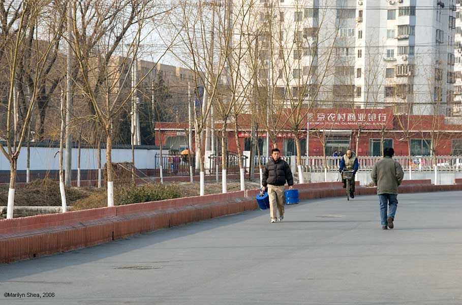 Man walking with two bird cages