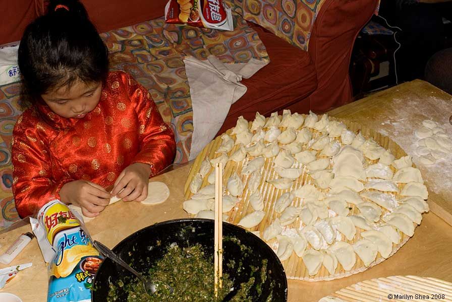 Filling jiaozi wrappers