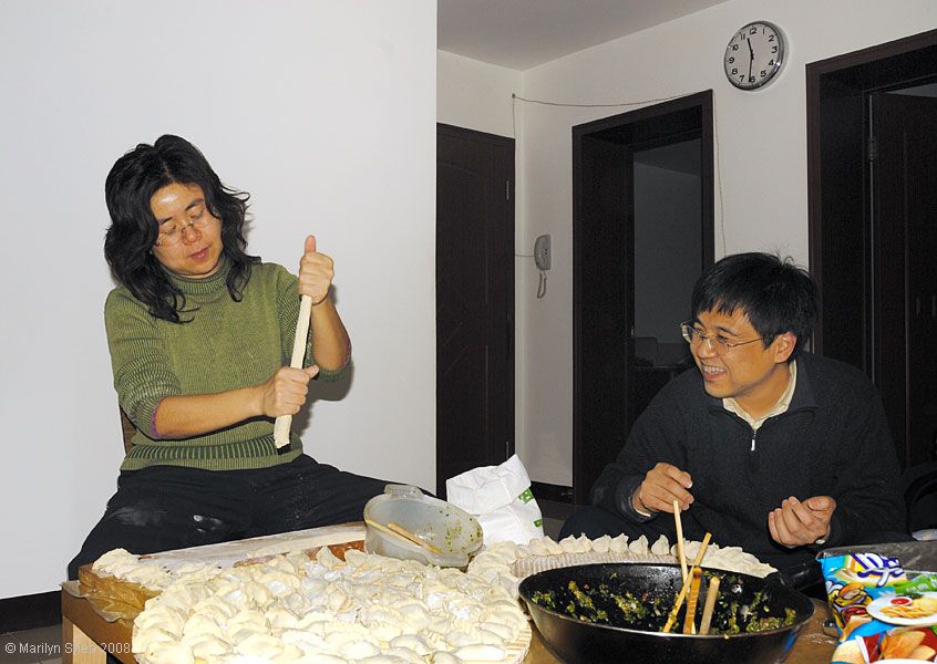 pulling dough for jiaozi