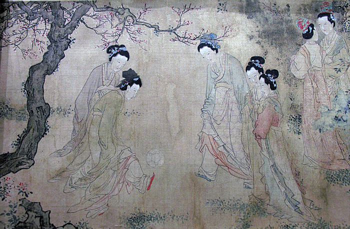 Female Figures - detail of soccer game by Du Jin - Ming Dynasty