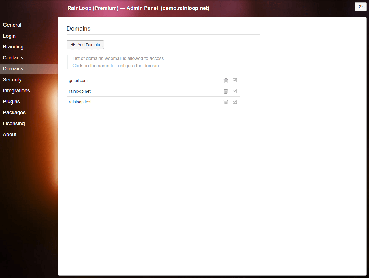 Image du panneau de configuration: les domaines